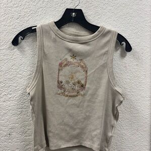 Beige Graphic Tank Top